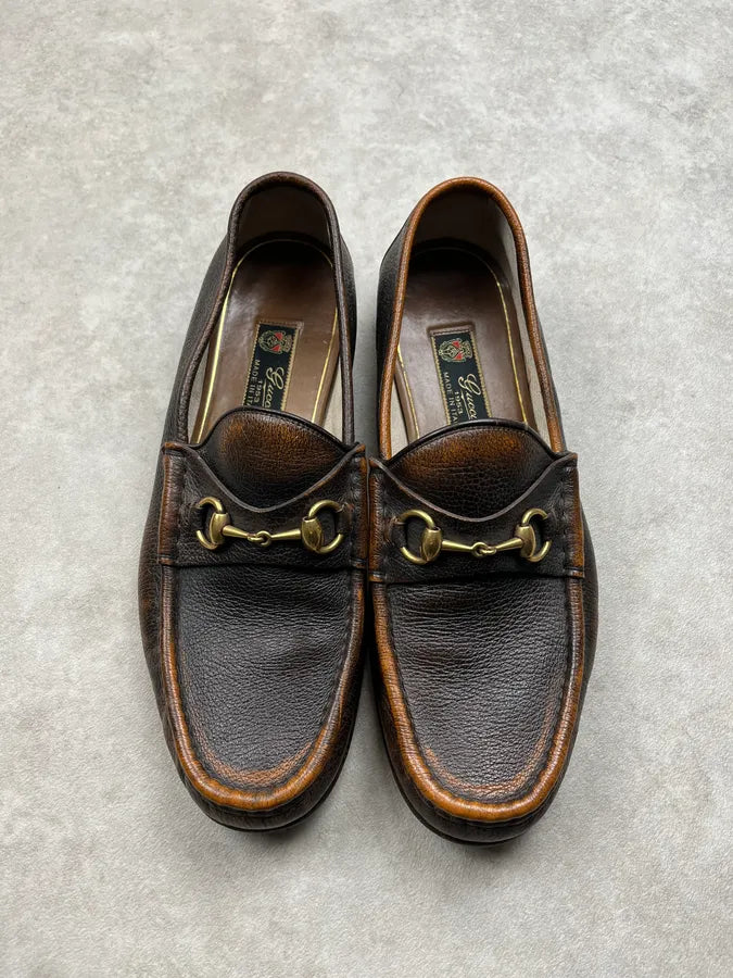 1980s Gucci Horsebit Brown Leather Loafer Shoes cwZIdnC 4