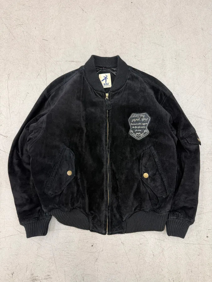 1980s Issey Miyake Hai Black Suede Leather Bomber Jacket vKbPZvD 0