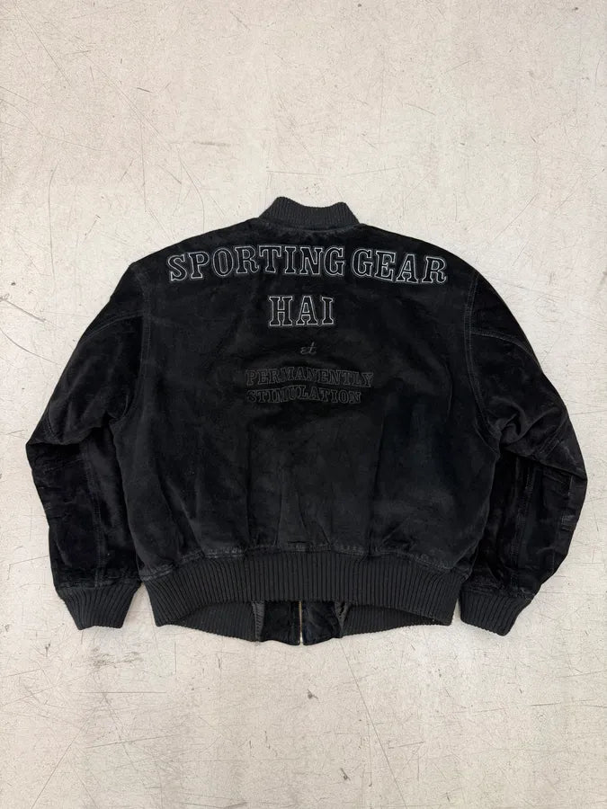 1980s Issey Miyake Hai Black Suede Leather Bomber Jacket vKbPZvD 1