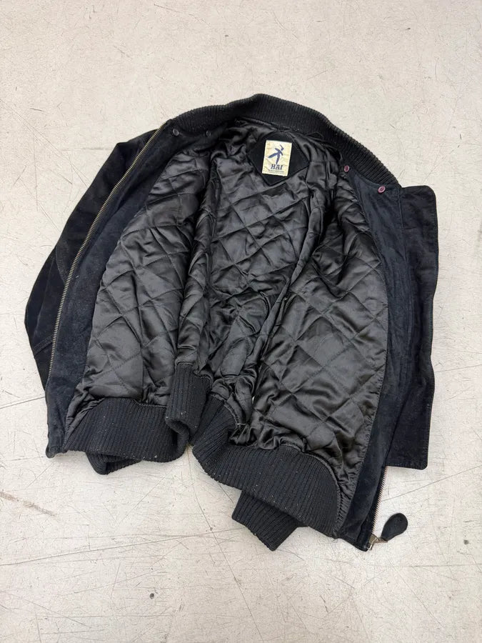 1980s Issey Miyake Hai Black Suede Leather Bomber Jacket vKbPZvD 10
