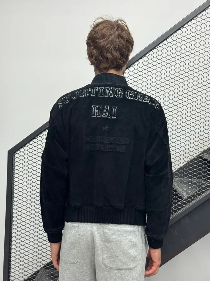 1980s Issey Miyake Hai Black Suede Leather Bomber Jacket vKbPZvD 3