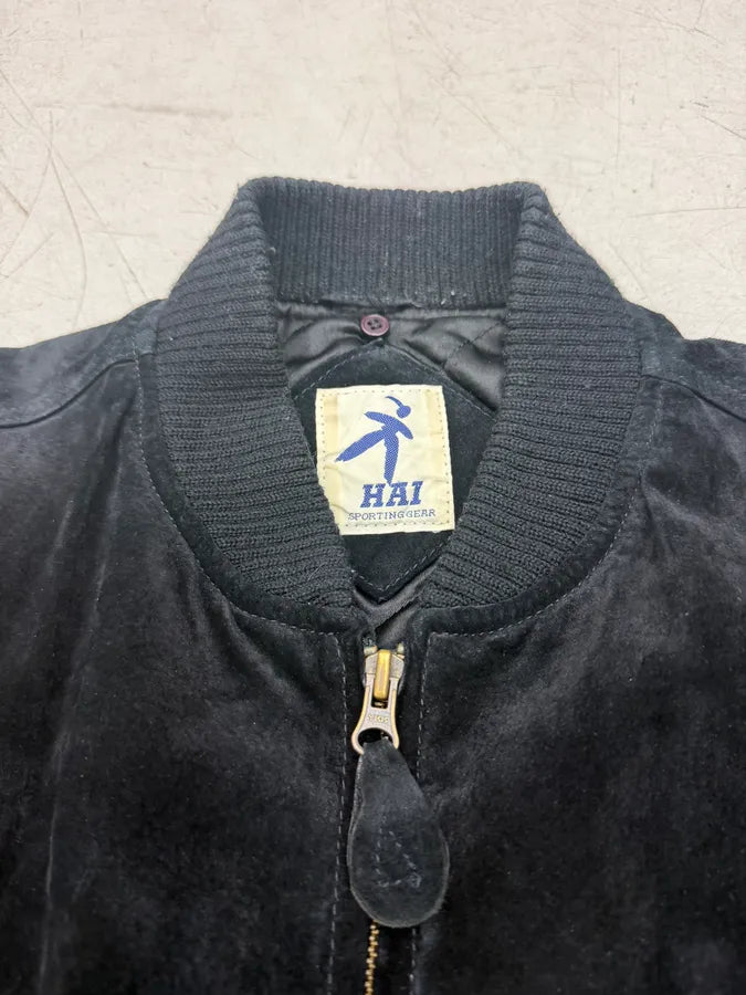 1980s Issey Miyake Hai Black Suede Leather Bomber Jacket vKbPZvD 5