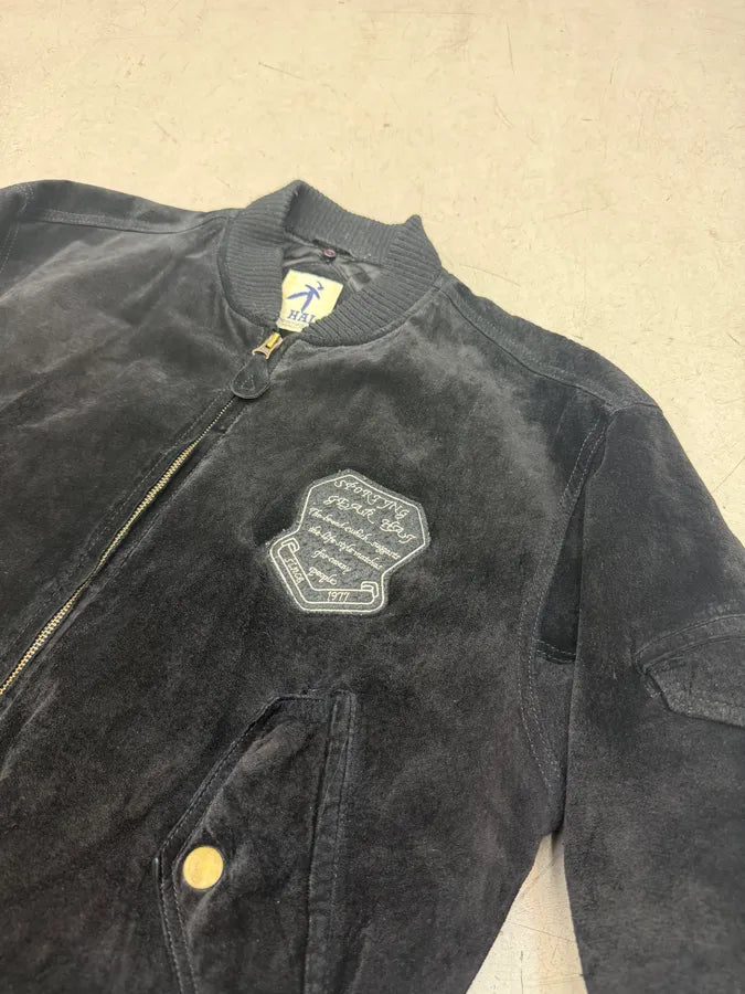 1980s Issey Miyake Hai Black Suede Leather Bomber Jacket vKbPZvD 8