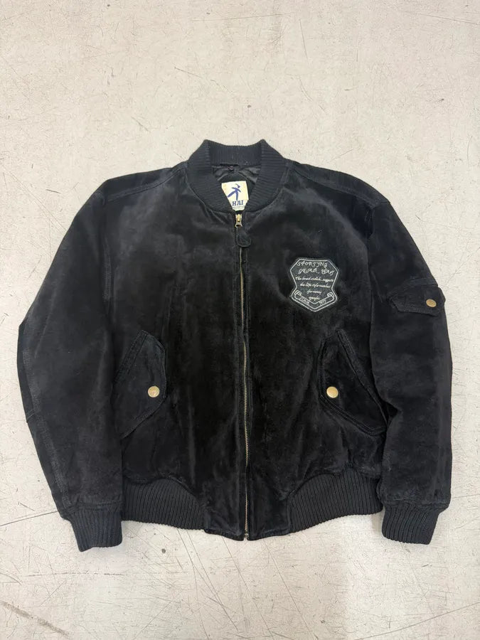 1980s Issey Miyake Hai Black Suede Leather Bomber Jacket vKbPZvD 9