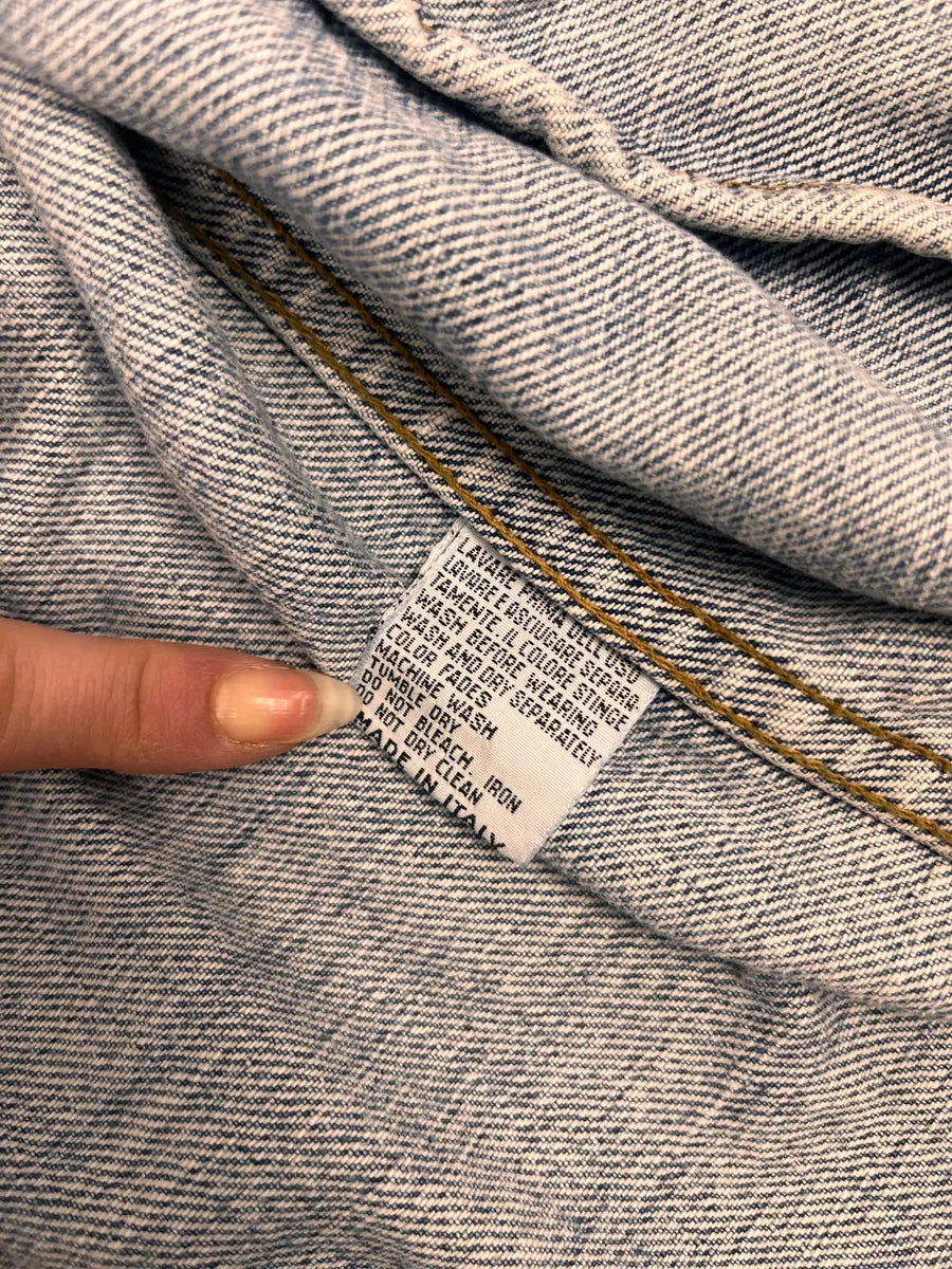 1980s Katherine Hamnett Blue Denim Floral Jacket with Red Velvet GyvshAr 10