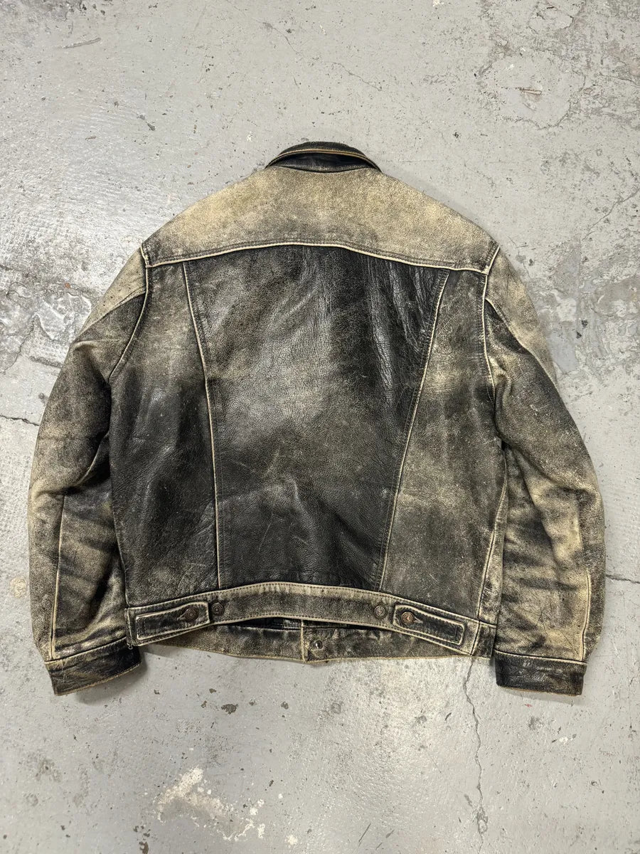 1980s Levi’s Eroded Grey Patina Leather Obscure Trucker Jacket OqNiOcI 1