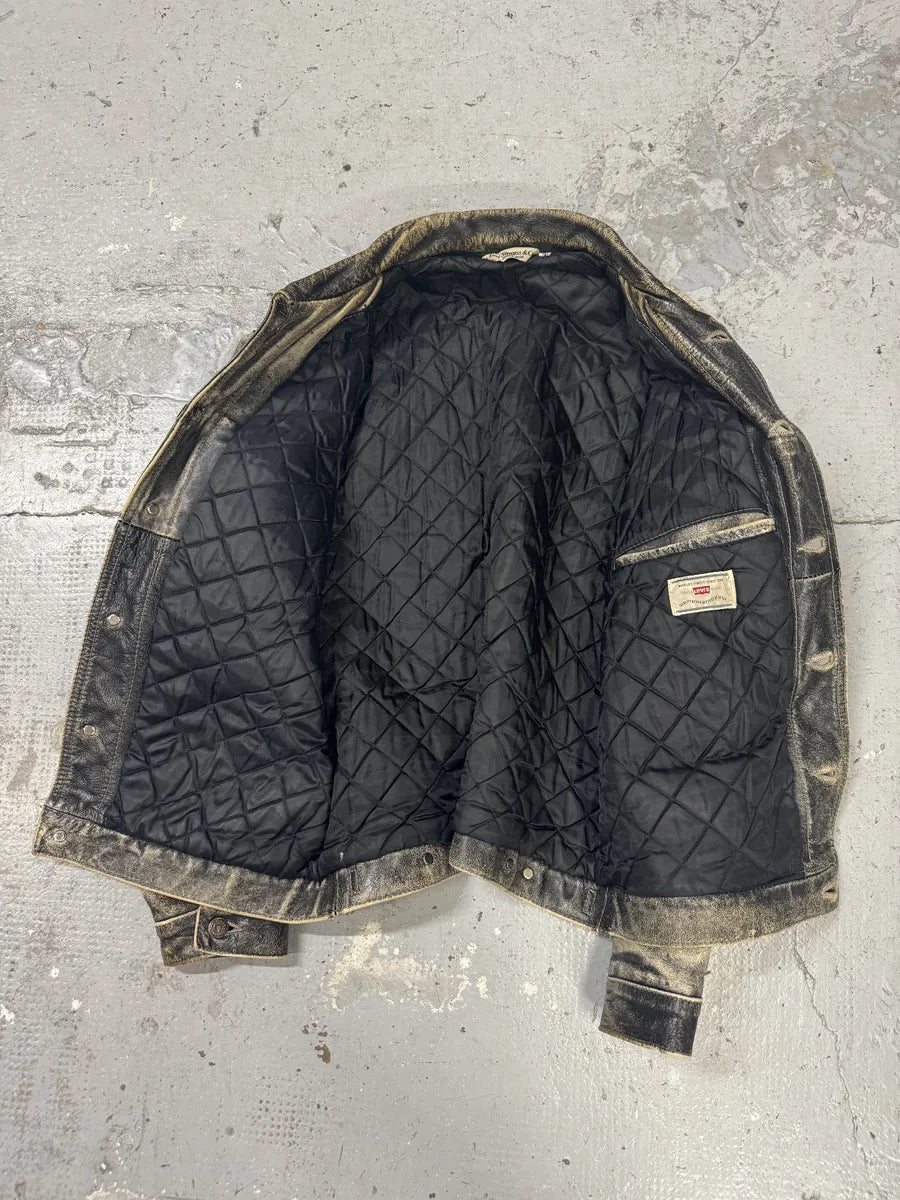 1980s Levi’s Eroded Grey Patina Leather Obscure Trucker Jacket OqNiOcI 10