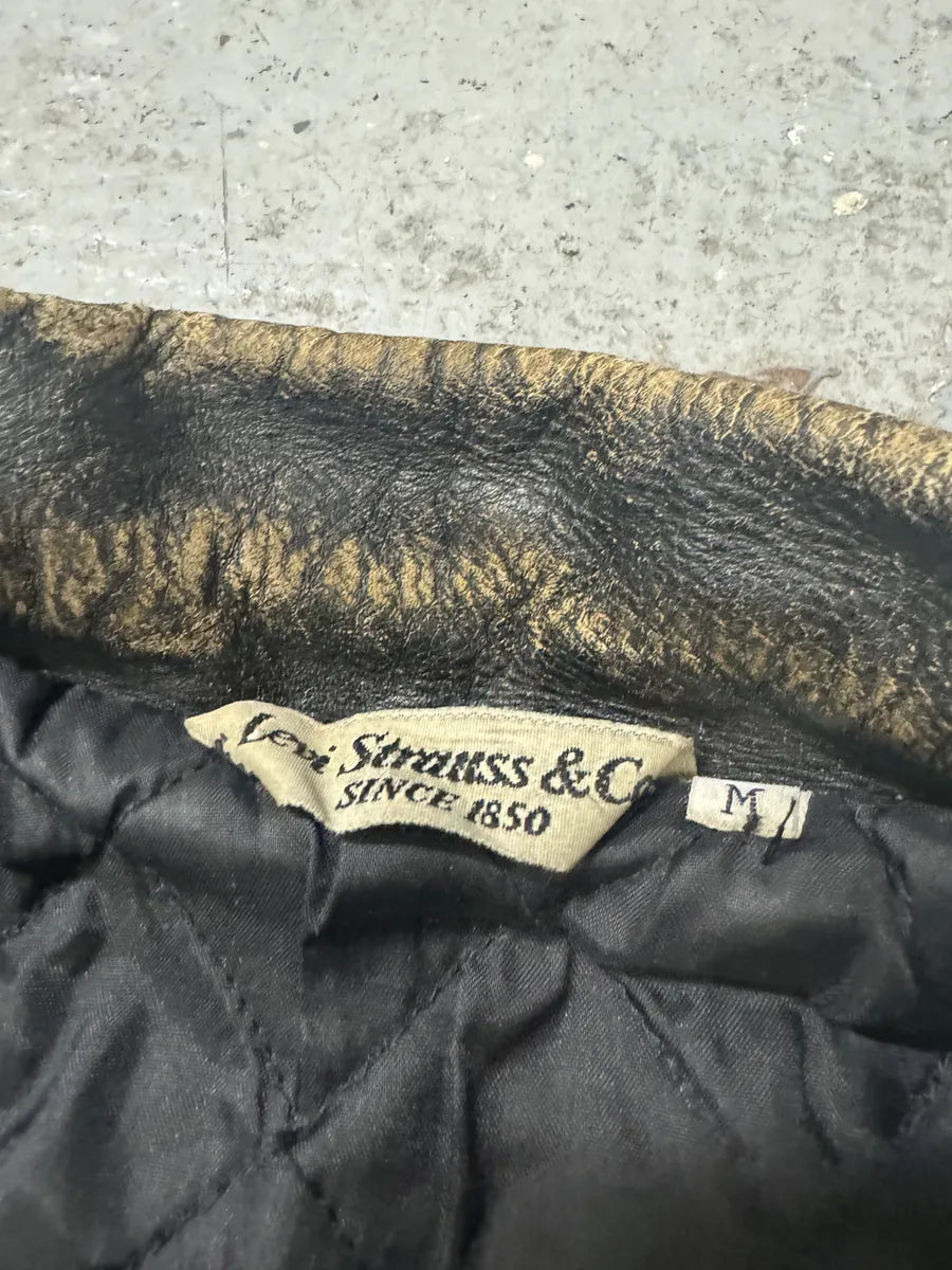 1980s Levi’s Eroded Grey Patina Leather Obscure Trucker Jacket OqNiOcI 11