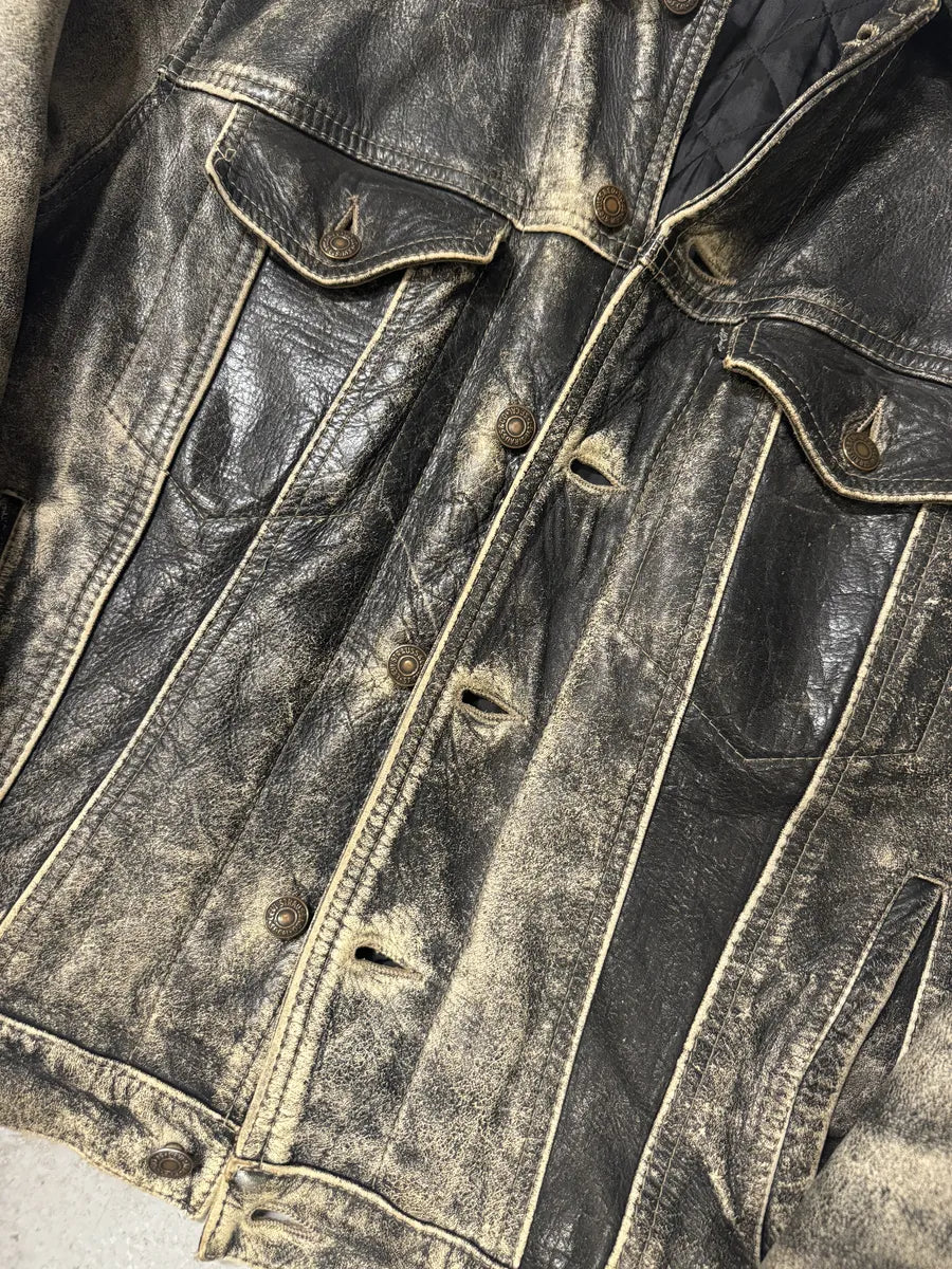 1980s Levi’s Eroded Grey Patina Leather Obscure Trucker Jacket OqNiOcI 12