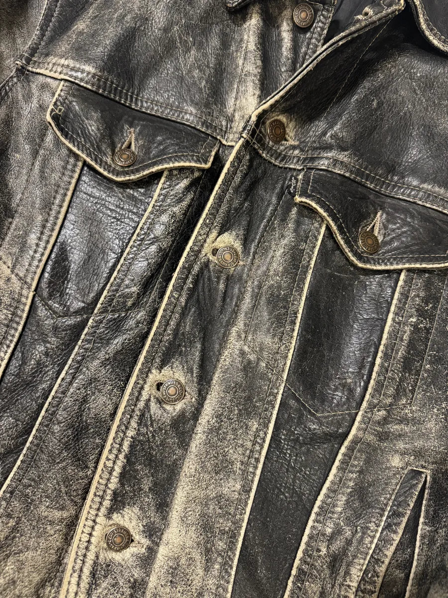 1980s Levi’s Eroded Grey Patina Leather Obscure Trucker Jacket OqNiOcI 7
