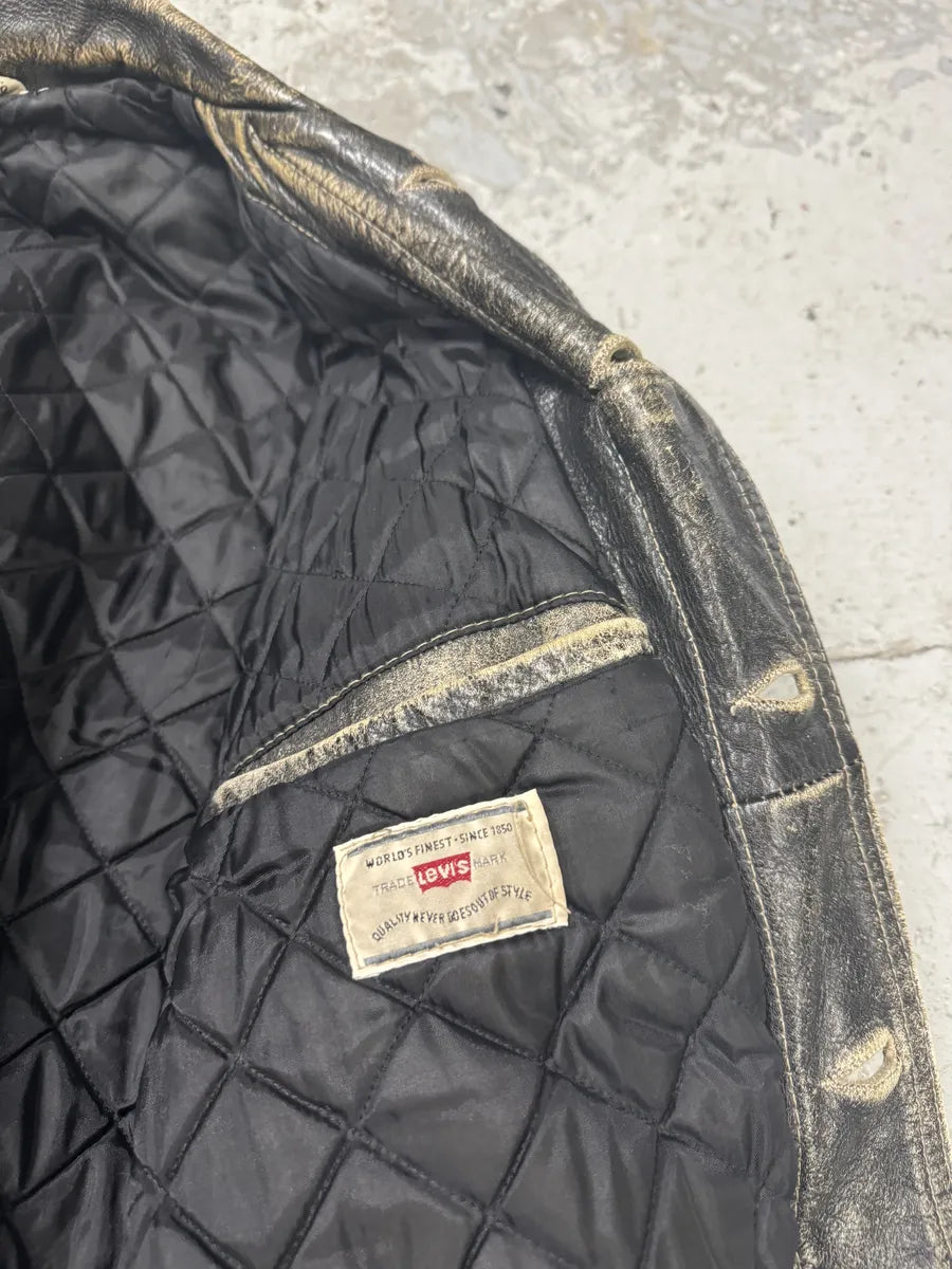 1980s Levi’s Eroded Grey Patina Leather Obscure Trucker Jacket OqNiOcI 9