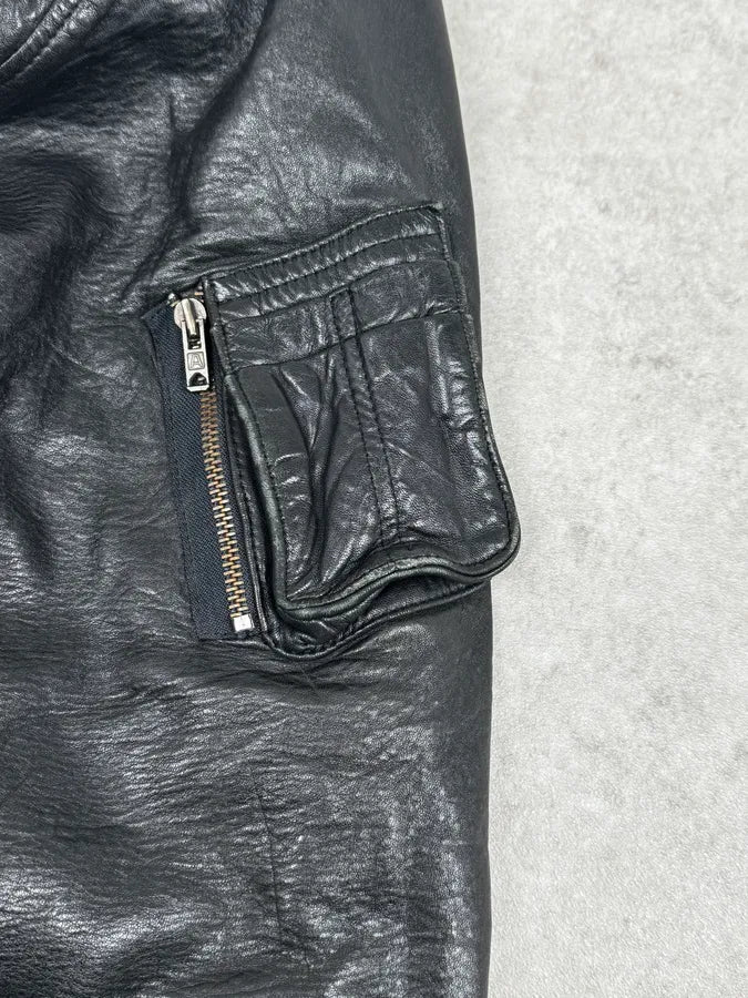 1980s Marithé + François Girbaud Black  Reversible Leather Bomber Jacket NrpLGyo 14