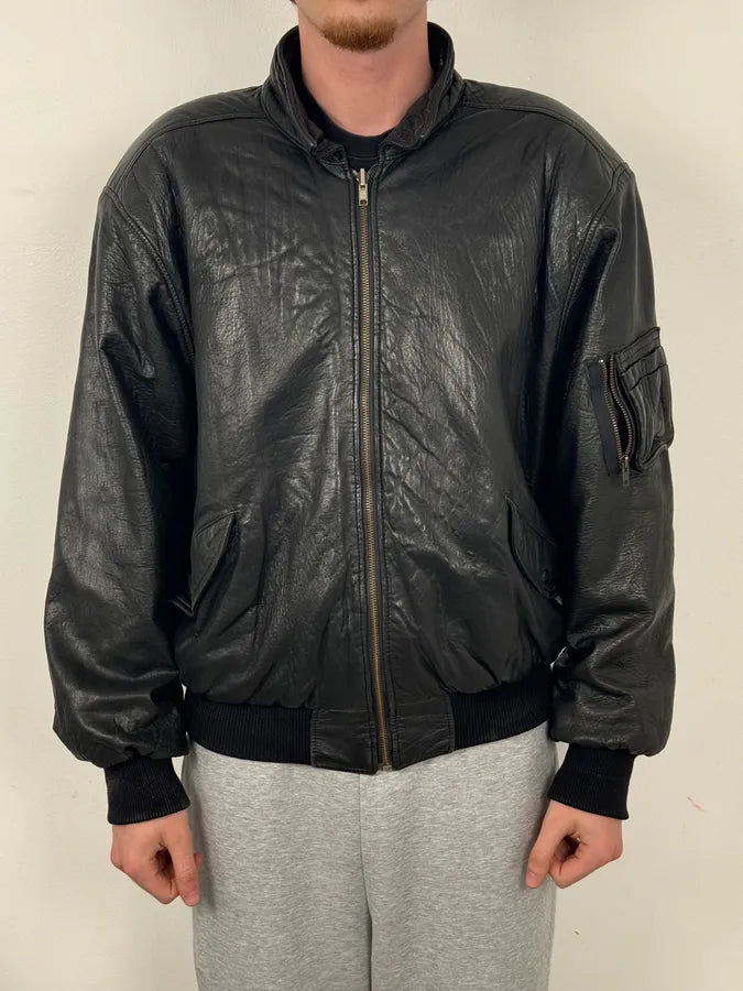 1980s Marithé + François Girbaud Black  Reversible Leather Bomber Jacket NrpLGyo 4