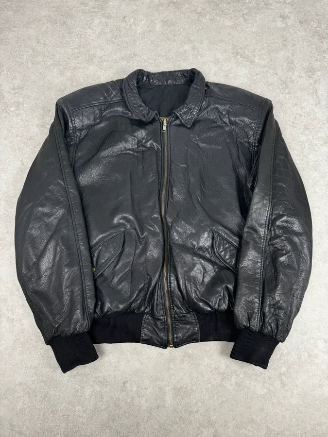 1980s Marithé + François Girbaud Black  Reversible Leather Bomber Jacket NrpLGyo 0