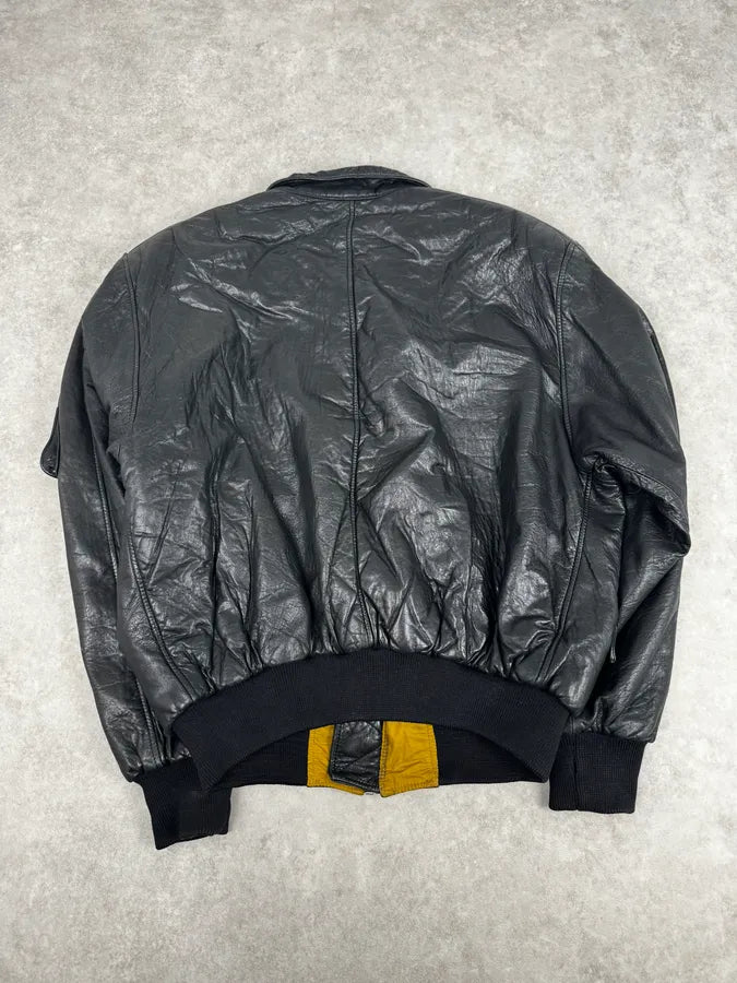 1980s Marithé + François Girbaud Black  Reversible Leather Bomber Jacket NrpLGyo 6