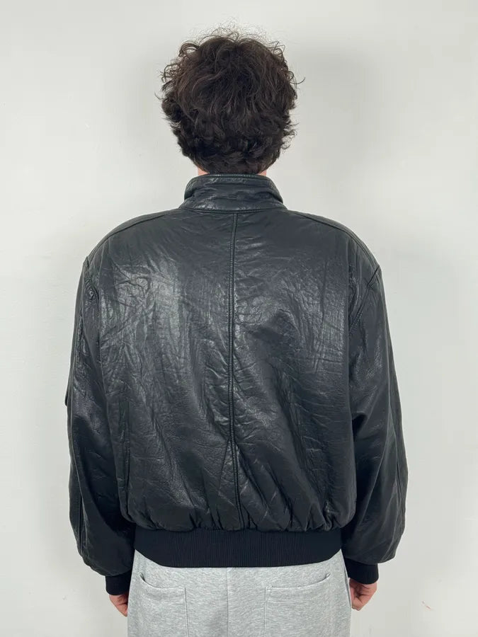 1980s Marithé + François Girbaud Black  Reversible Leather Bomber Jacket NrpLGyo 5