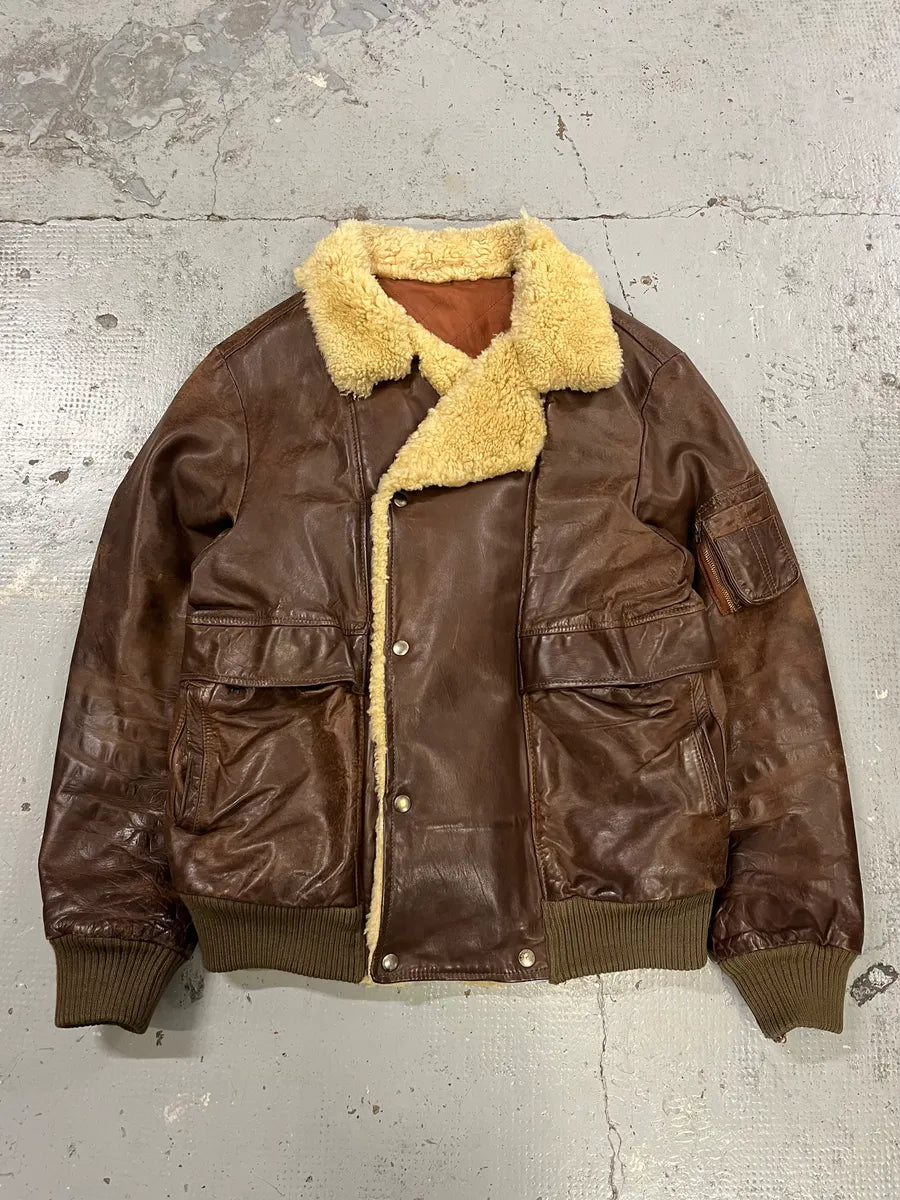 1980s Marithé + François Girbaud Compagnie des Montagnes Brown Shearling Leather Jacket FfssCad 0