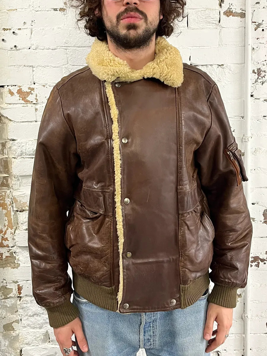 1980s Marithé + François Girbaud Compagnie des Montagnes Brown Shearling Leather Jacket FfssCad 1