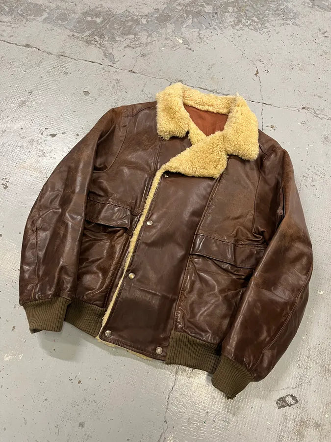 1980s Marithé + François Girbaud Compagnie des Montagnes Brown Shearling Leather Jacket FfssCad 3