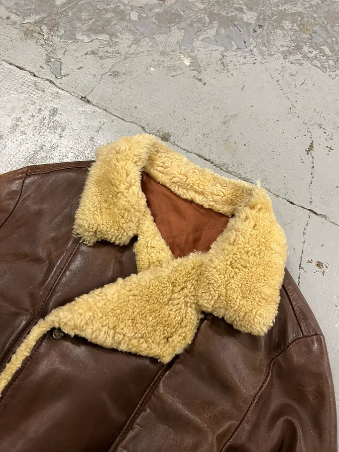 1980s Marithé + François Girbaud Compagnie des Montagnes Brown Shearling Leather Jacket FfssCad 4