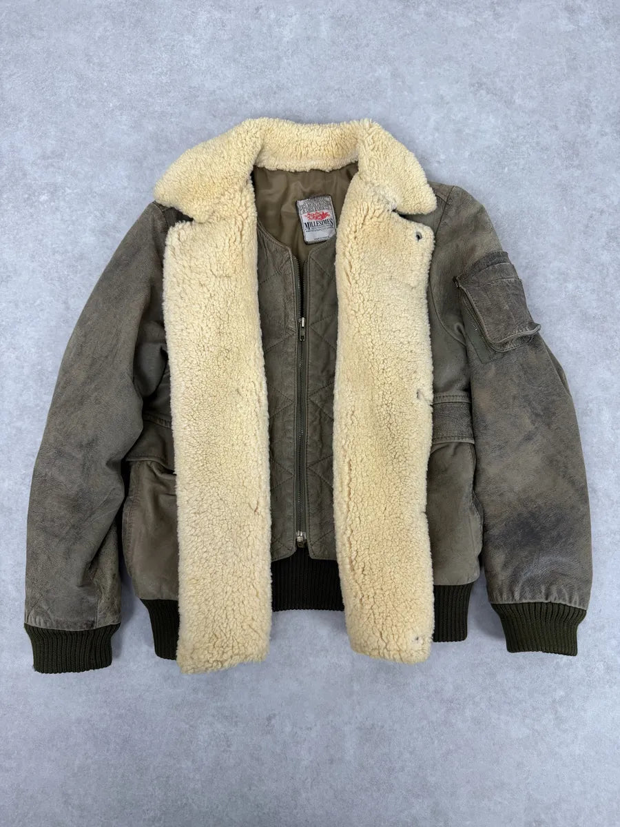 1980s Marithé + François Girbaud Grey Leather Shearling Bomber Jacket TeVmipd 1