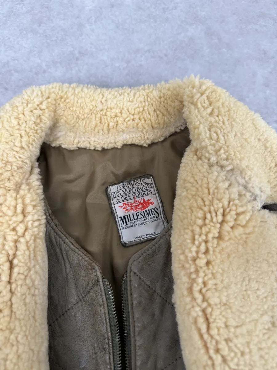 1980s Marithé + François Girbaud Grey Leather Shearling Bomber Jacket TeVmipd 10