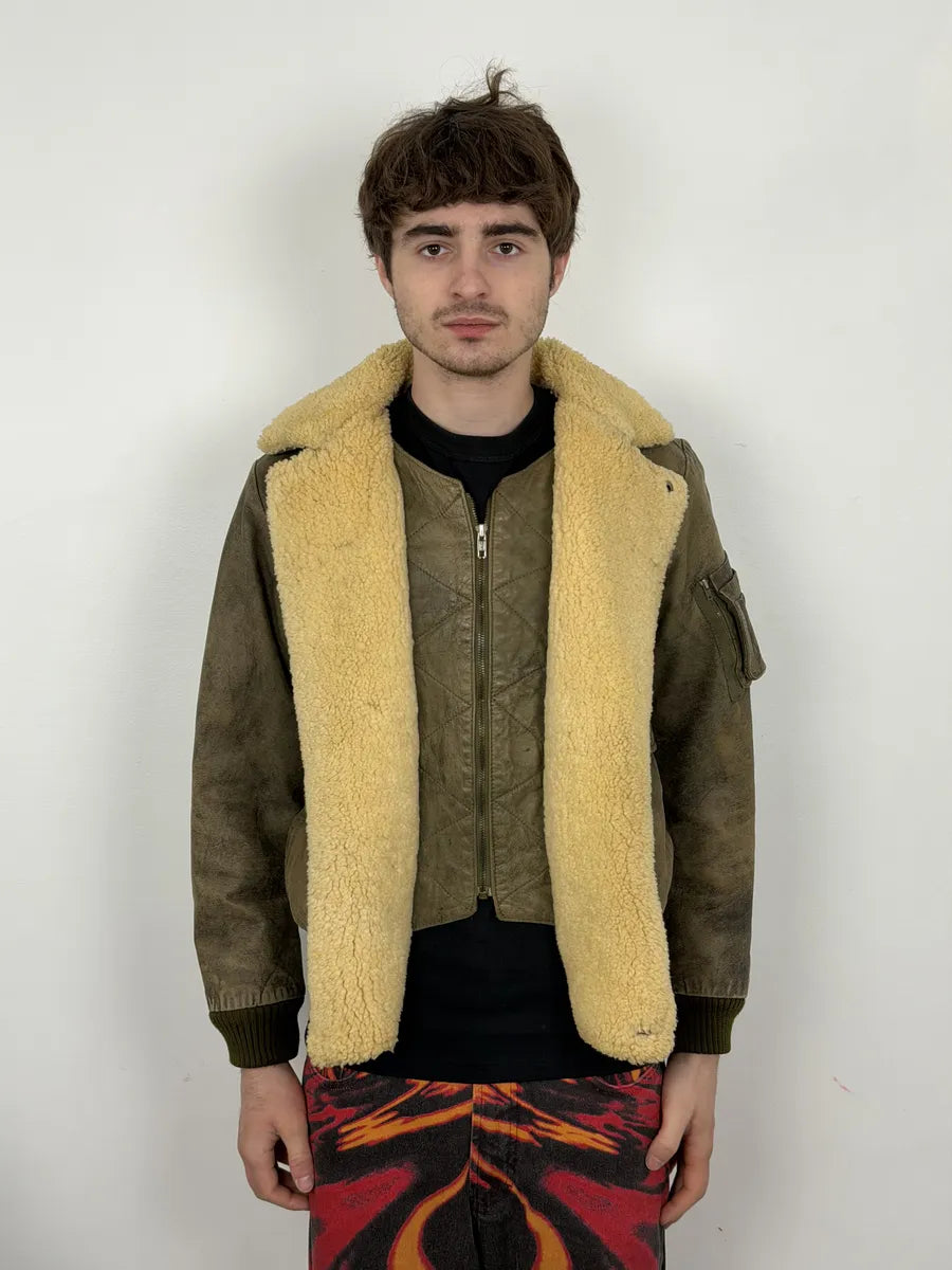 1980s Marithé + François Girbaud Grey Leather Shearling Bomber Jacket TeVmipd 2