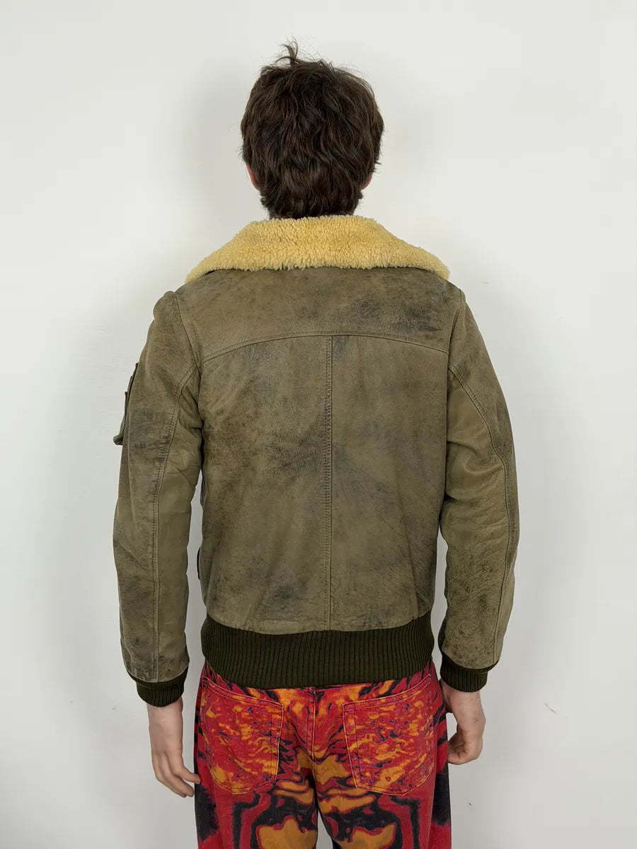 1980s Marithé + François Girbaud Grey Leather Shearling Bomber Jacket TeVmipd 4