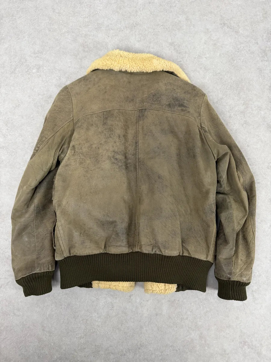 1980s Marithé + François Girbaud Grey Leather Shearling Bomber Jacket TeVmipd 6