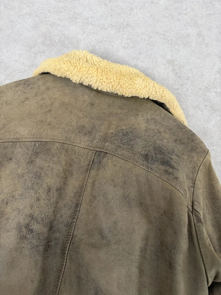 1980s Marithé + François Girbaud Grey Leather Shearling Bomber Jacket TeVmipd 7