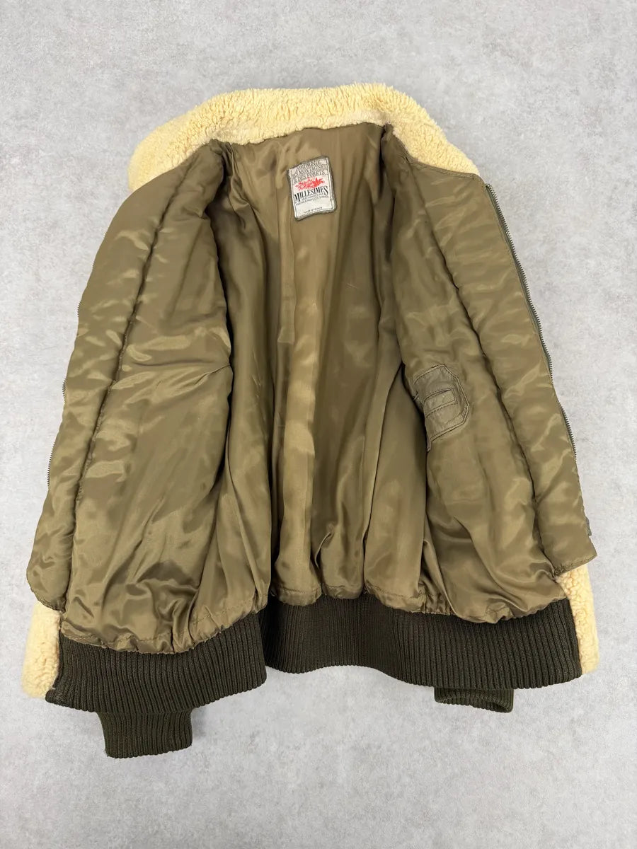 1980s Marithé + François Girbaud Grey Leather Shearling Bomber Jacket TeVmipd 9