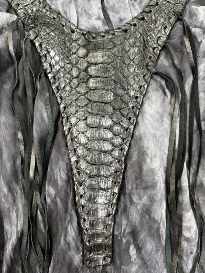 2000s Plein Sud Blue Grey Aqua Fringes Python & Silk Dress SaSMqvd 3