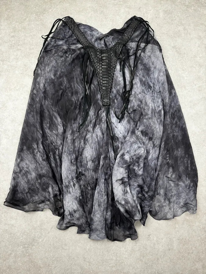 2000s Plein Sud Blue Grey Aqua Fringes Python & Silk Dress SaSMqvd 6