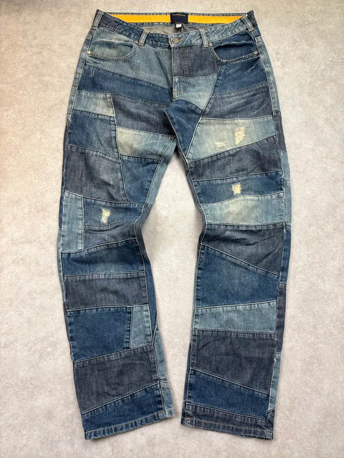 2000s Roberto Cavalli Blue Denim Patchwork Jeans qlnXjSd 3