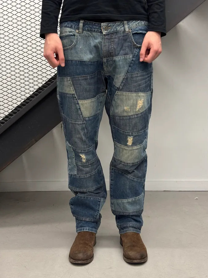 2000s Roberto Cavalli Blue Denim Patchwork Jeans qlnXjSd 0