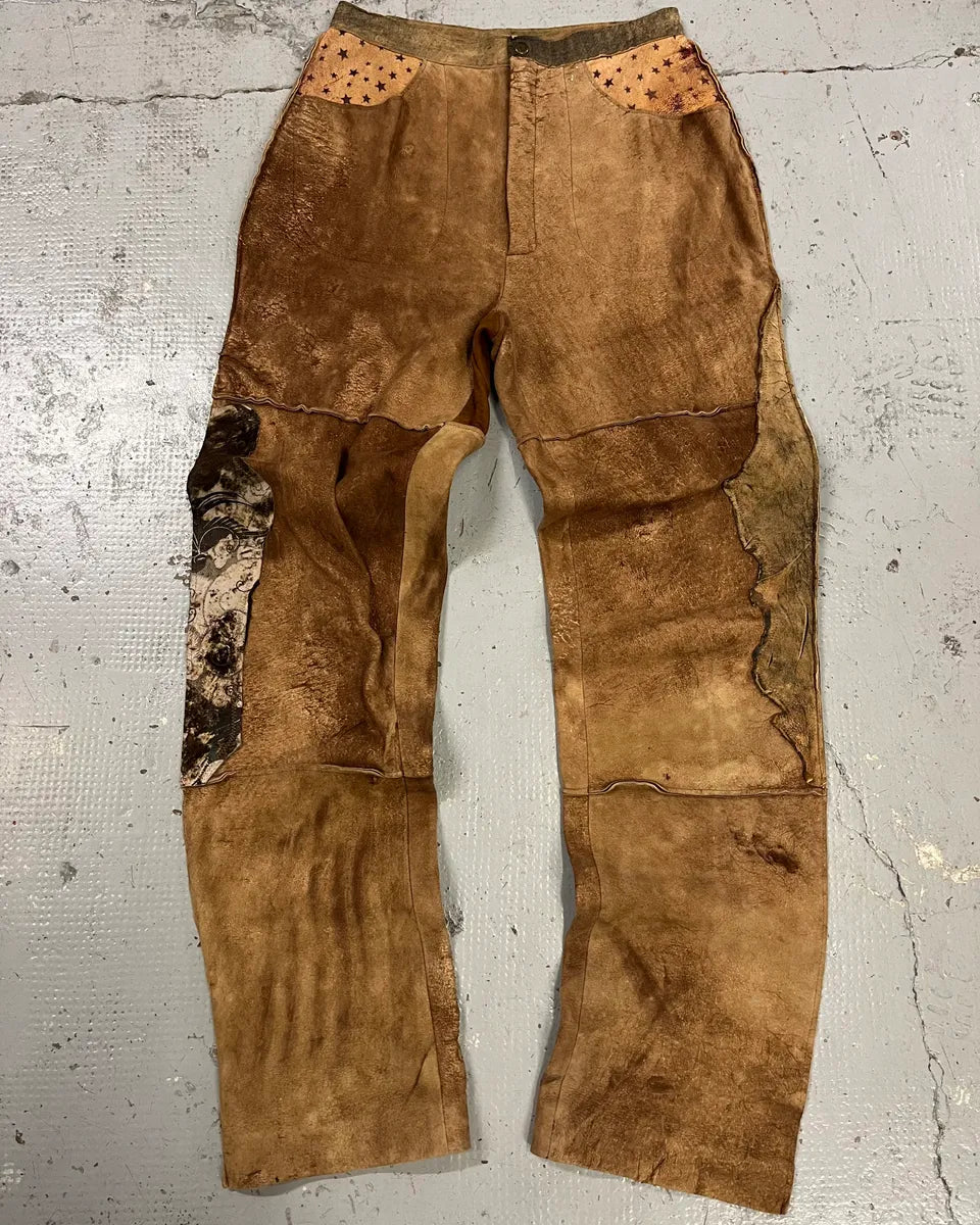 1980s Roberto Cavalli Brown Patchwork Leather Pants oUXfBKM 0