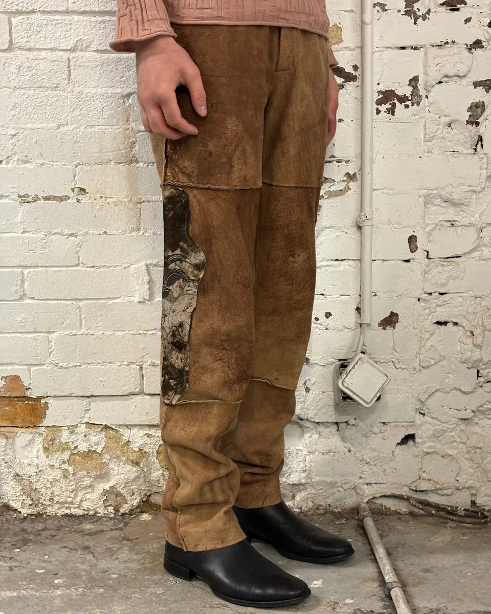 1980s Roberto Cavalli Brown Patchwork Leather Pants oUXfBKM 2