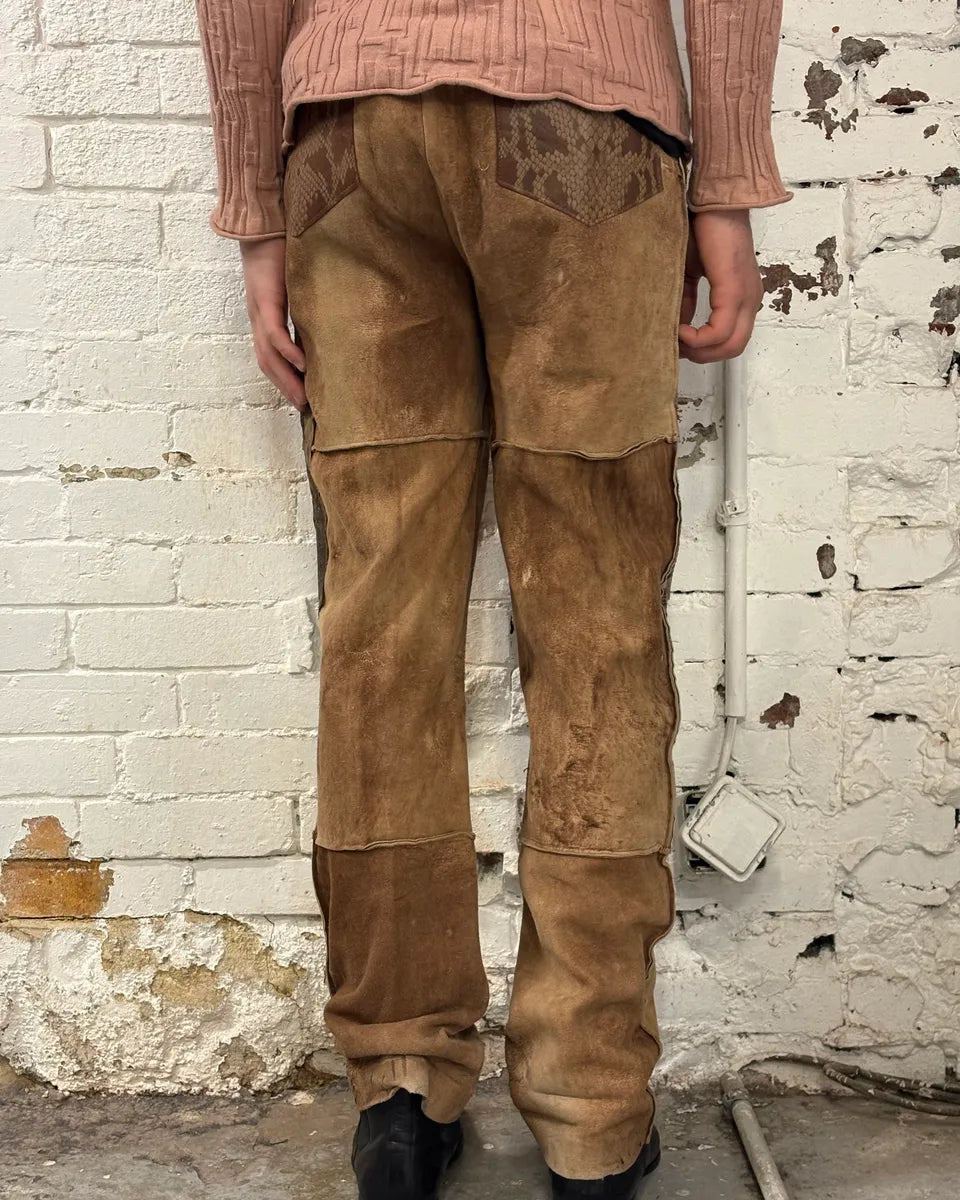 1980s Roberto Cavalli Brown Patchwork Leather Pants oUXfBKM 3