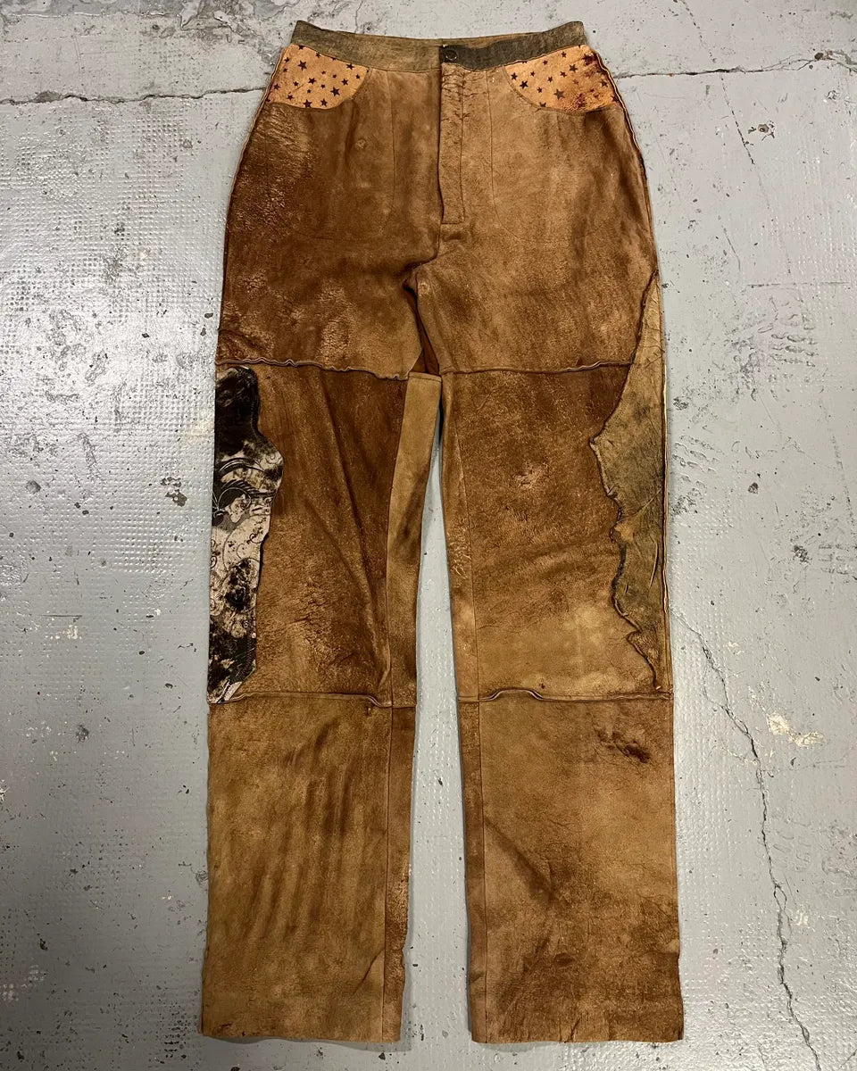 1980s Roberto Cavalli Brown Patchwork Leather Pants oUXfBKM 4