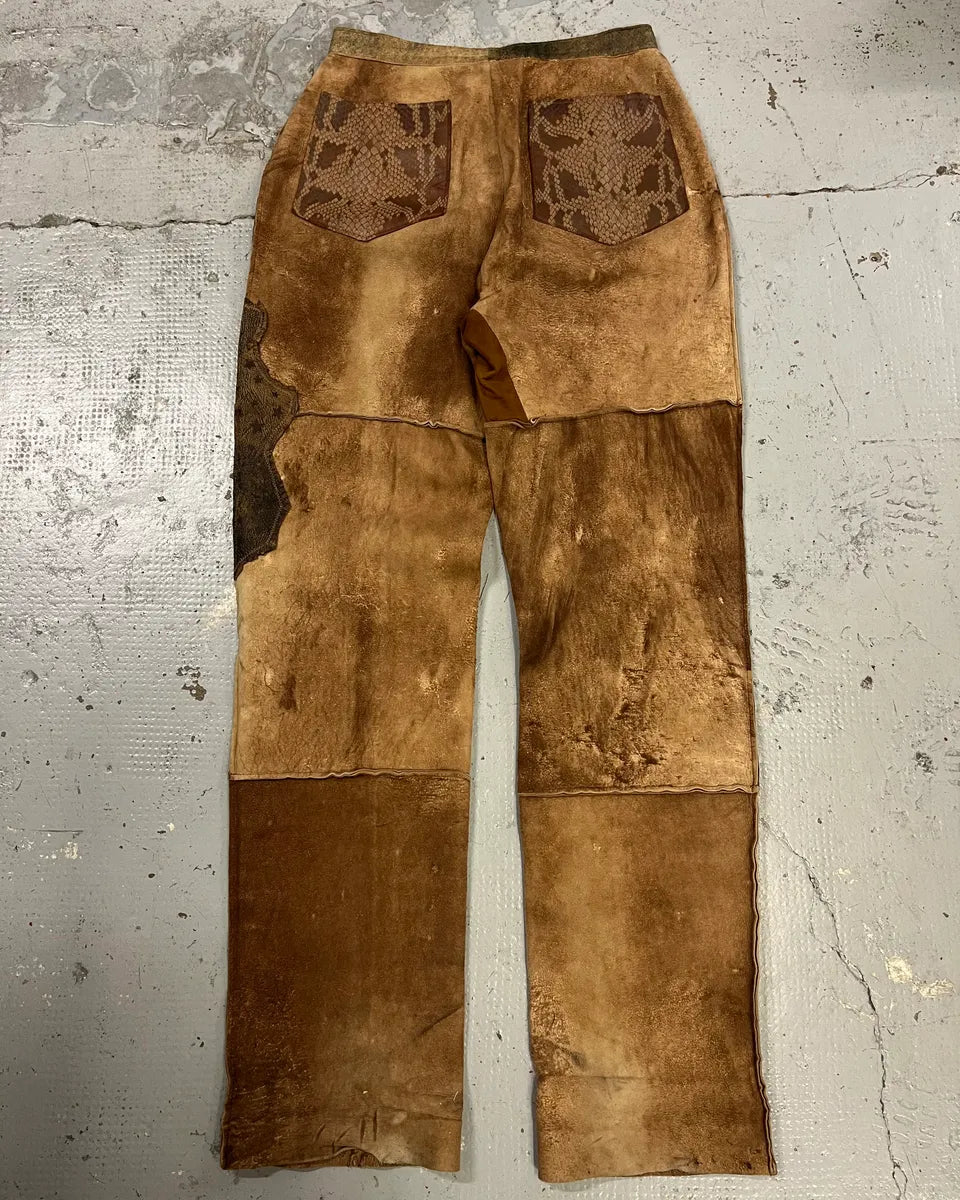 1980s Roberto Cavalli Brown Patchwork Leather Pants oUXfBKM 8