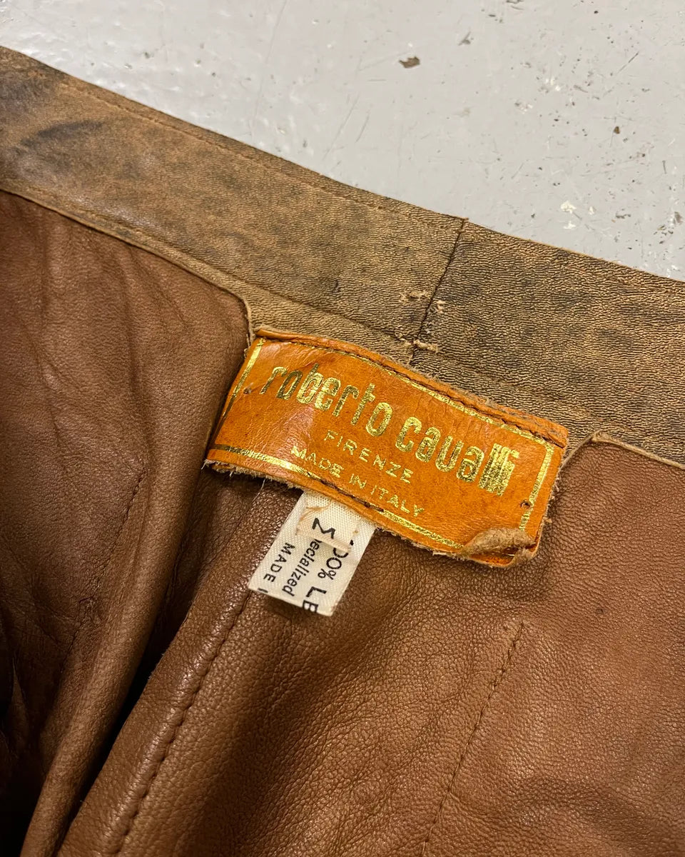 1980s Roberto Cavalli Brown Patchwork Leather Pants oUXfBKM 9