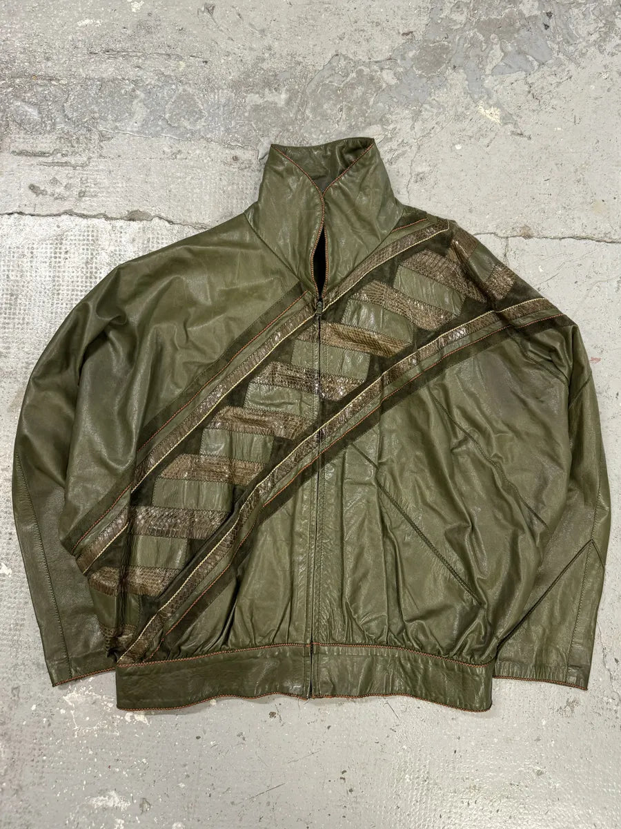 1980s Roberto Cavalli Hybrid Python Khaki Leather Jacket SNpXhuH 0