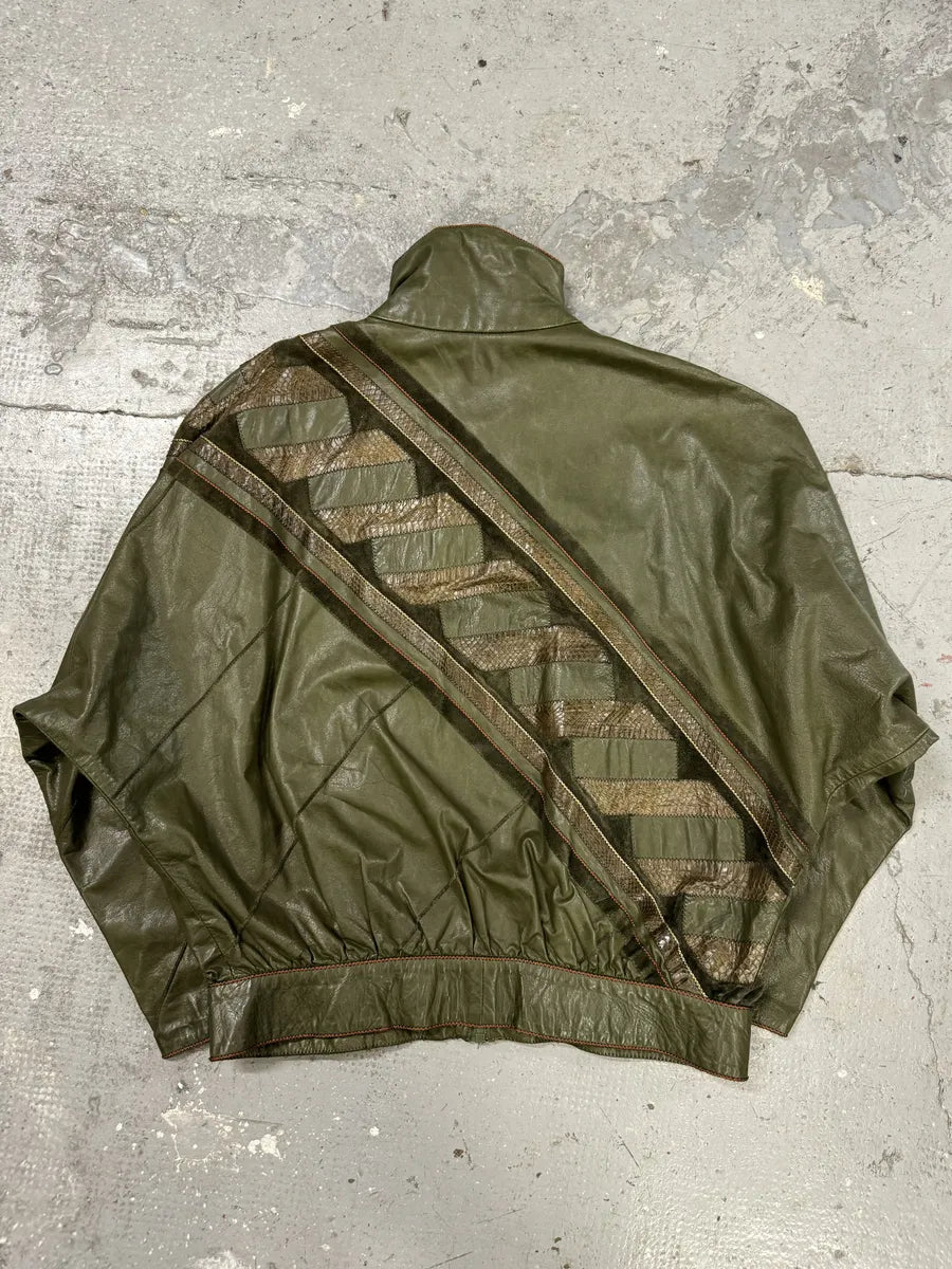 1980s Roberto Cavalli Hybrid Python Khaki Leather Jacket SNpXhuH 1