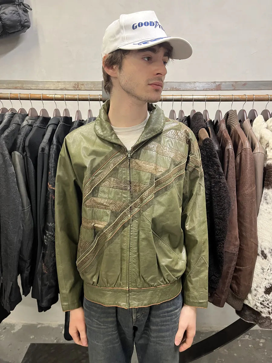 1980s Roberto Cavalli Hybrid Python Khaki Leather Jacket SNpXhuH 2