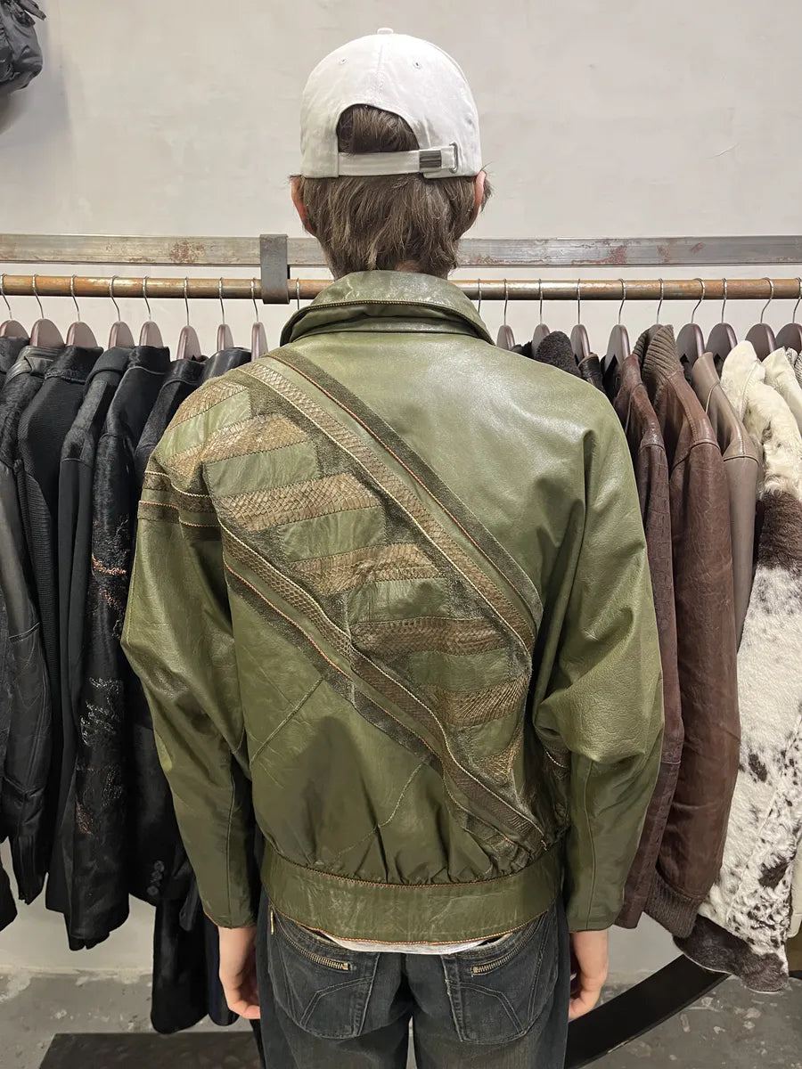 1980s Roberto Cavalli Hybrid Python Khaki Leather Jacket SNpXhuH 3