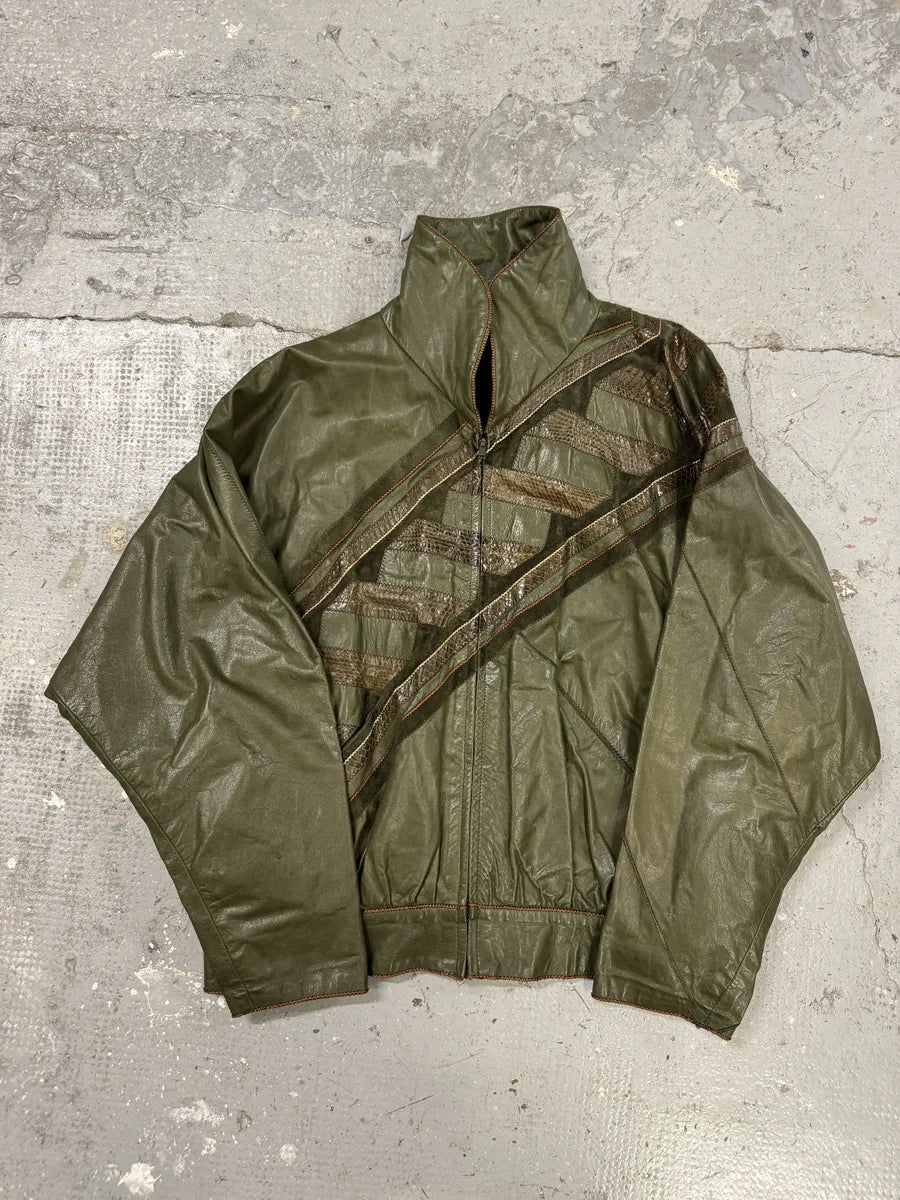 1980s Roberto Cavalli Hybrid Python Khaki Leather Jacket SNpXhuH 4