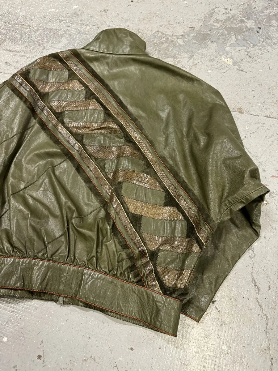 1980s Roberto Cavalli Hybrid Python Khaki Leather Jacket SNpXhuH 5