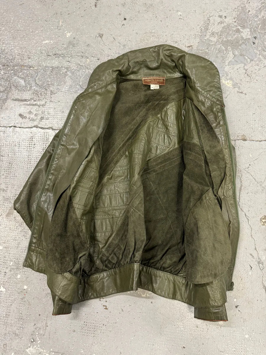 1980s Roberto Cavalli Hybrid Python Khaki Leather Jacket SNpXhuH 6