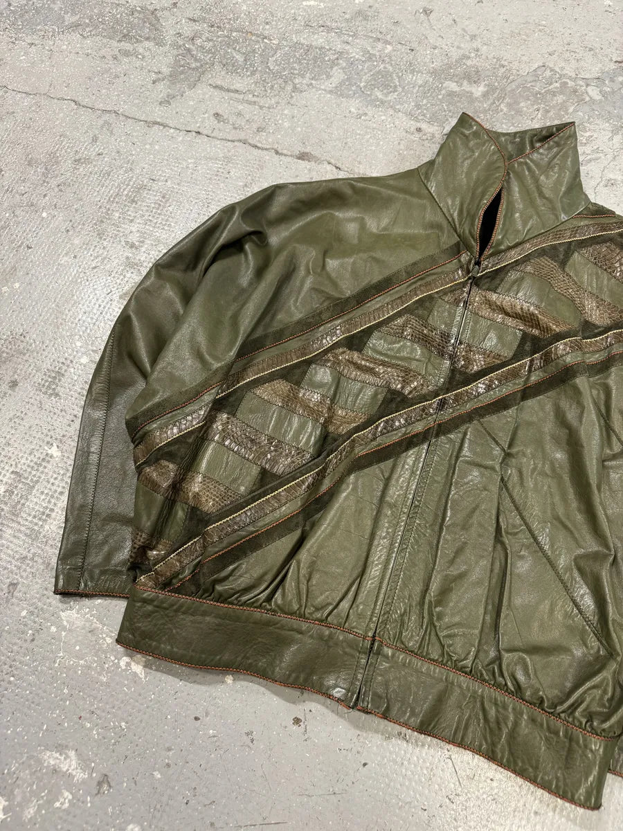 1980s Roberto Cavalli Hybrid Python Khaki Leather Jacket SNpXhuH 9