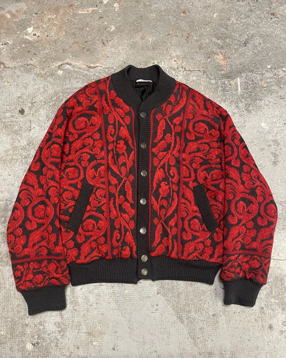 1980s Saint Laurent Rive Gauche Red Floral Cardigan Bomber (XL) doJSdSF 1